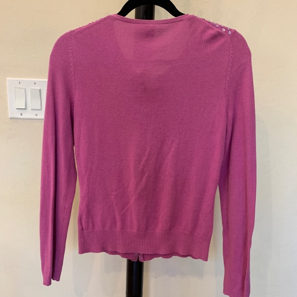 Elegant Sequin Magenta Knit Cardigan w/ Front Hook Closure - Picture 6 of 11